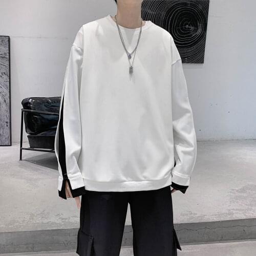 Fake Two-piece T-shirt Mens Loose Tops All-match Casual Sports Shirts O-neck Trendy Male Clothes Spring Autumn Pullover Cotton