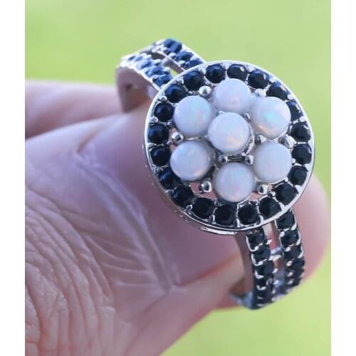 Exquisite Flower Rings for Women Bead Shape Black Cubic Zirconia Bohemian Ring Fashion Jewelry Wedding Party Anniversary Gift