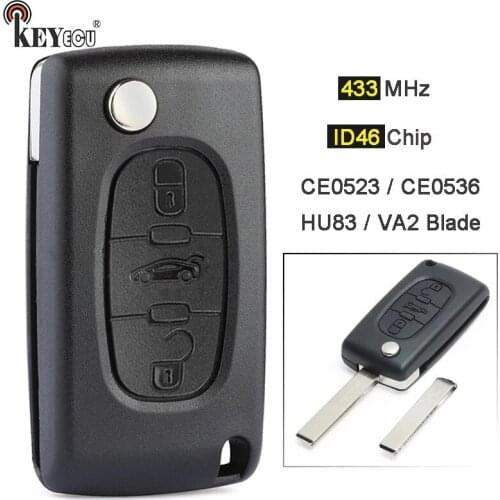 KEYECU 433MHz ID46 Chip CE0536 / CE0523 Model RemoteKey Fob 3 Button HU83/ VA2 Blade for Peugeot 807 407 308 307 207 CC Expert