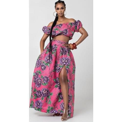2 Piece Set For Women Traditional African Clothing Tops And Skirt Summer Suits Dashiki Print Sexy Shirt Off Shoulder Long Skirts
