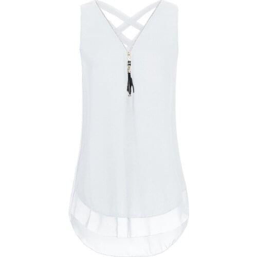 Summer Chiffon Shirt Female Sleeveless Zipper Back-Cross Loose Chiffon Shirt Ropa Para Mujeres De Moda Plus Size Women Clothing