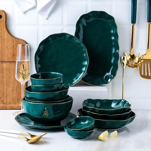 LingAo INS light luxury style ceramics, plate, plate, noodle soup, salad, rice bowl, tableware set