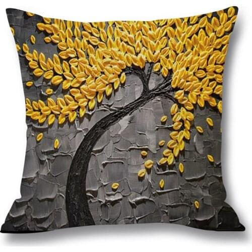 45x45cm Nordic Style Oil Painting Tree Printing Linen Square Pillowcase Sofa Bed Cushion Cover Dropshipping AT132