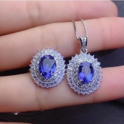 Best Gift Real Natural Natural And Real Tanzanite Set 925 sterling silver,1pc Tanzanite Ring,1pc Tanzanite Pendant