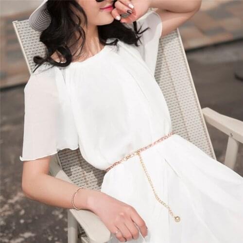 Fashion Women Imitation Pearl Waist Chain Female Olivet Thin Belts Women Waistband Strap Dress Accessories