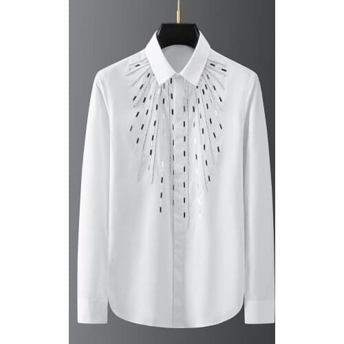 Mens Star printed long sleeve shirt, hand sewn shirt, geometric sheet metal design, full personality, luxury social party shirt