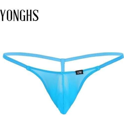 Mens Erotic Sexy Mini Underwear Mesh See Through Sheer Lingerie Super Low Rise T-Back Bulge Pouch G-String Thongs Bikini Briefs