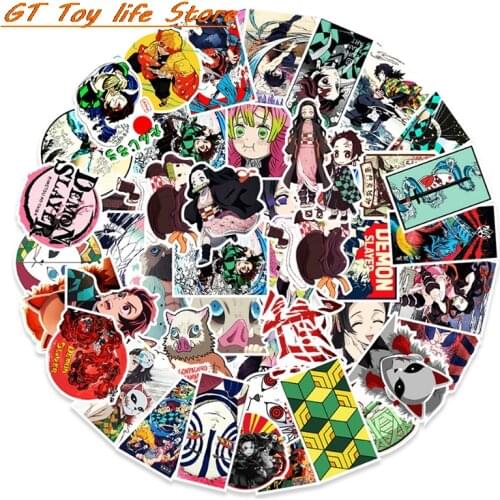 HB 50Pcs Anime Demon Slayer Kimetsu No Yaiba Sticker Waterproof PVC Skateboard Luggage Motorcycle Guitar Kid Boy Sticker