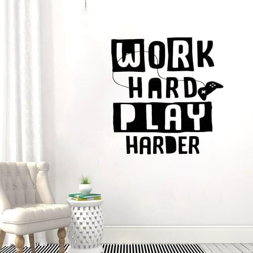 Stickers Work Hard Play Hard Game Art Decals Mural Vinyl Wall For Game Room Removable Decoration Art vinyl wall FY-67