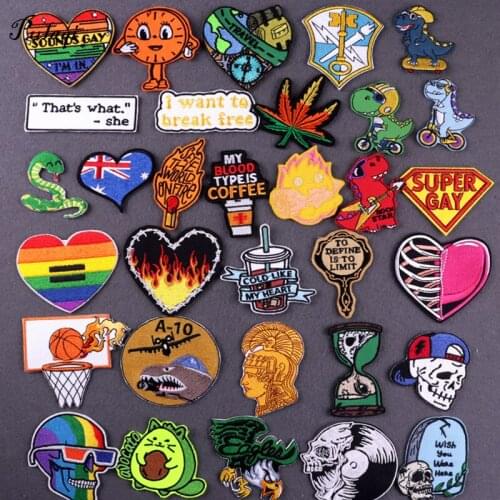 Punk Skull Embrodiery Patch Snake/Dinosaur/Eagele Anmial Applique Stickers Iron On Patches For Clothing Sewing Decorate Badge