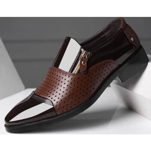 2021 Four Seasons New Mens Business Hollow Solid Color Leather Shoe Covers Foot Hollow Breathable Non-slip Wedding Office Party