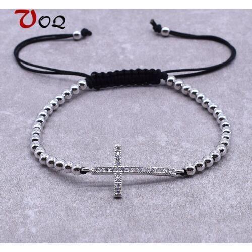 New Design Jesus Christian Women Men Horizontal Sideways Cross Bracelets Adjustable Rope Beads Bracelet Fashion Crystal Jewelry