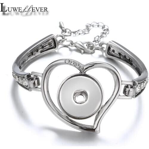 New Heart Metal Rhinestone Bracelet 001 Fit 18mm Snap Button Bangle Charm Interchangeable Jewelry For Women Gift
