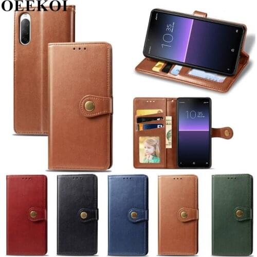 OEEKOI Pure Color PU Leather Wallet Flip Cover Case for Sony Xperia 10 II