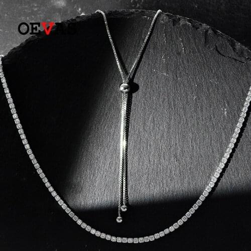 OEVAS 100% 925 Sterling Silver 2.5mm Ruby Sapphire High Carbon Diamond 65cm Resizable Chains Necklace For Women Fine Jewelry