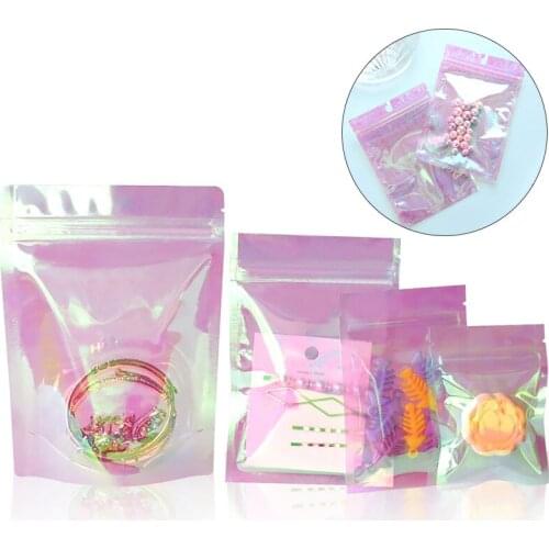 10pcs New Reusable Zip Lock Bags Plastic Iridescent Laser Effect Cosmetic Zipper Bags Jewelry Food Storage Bags Home Storage