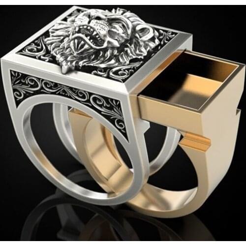 Punk Domineering Mens Combination Rings Kingdom Lion Head King Gift Ring Hip Hop Jewelry Viking Rings Size 5-13