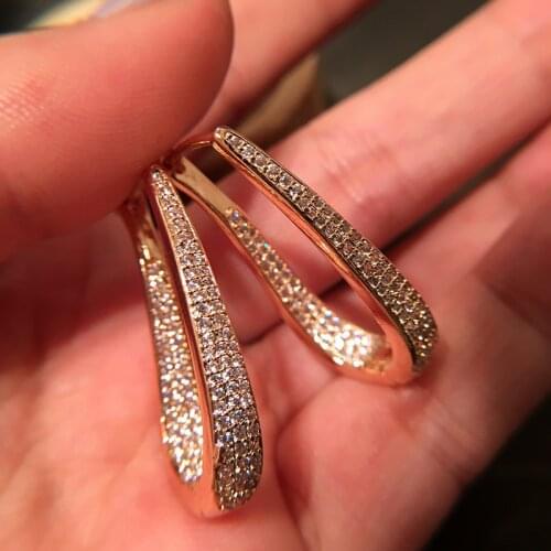Simple Zircon Oval Stud Earrings U Shaped Hollow Luxurious Fine Jewelry For Women Gold Color Tassel Pendant Vintage Fashion