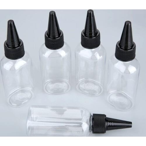 5pcs 50/100ml Empty Plastic Bottles With Transparent/White/Black Twist Top Caps Pointed Mouth Top