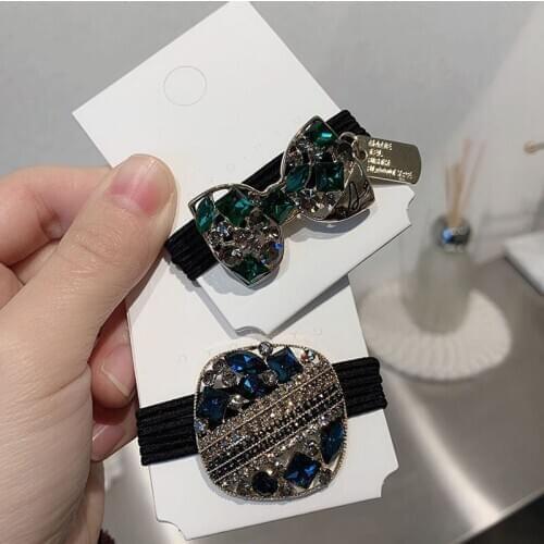 Luxury Zircon Rhinestone Hair Scrunchie Women Square Crystal Elastic Hair Bands Rubber Rope Girls Ribbon Bows Hair Accessories