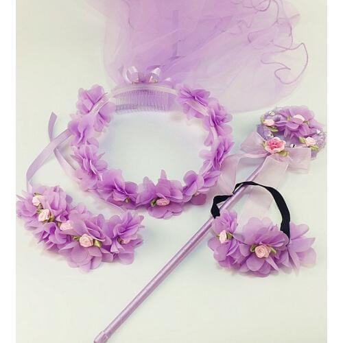 Angel Hand Flowers Veil Headband Wand Stick Garland Girl Costume Prop Children Tulle Bridal Veils Flowers Garland