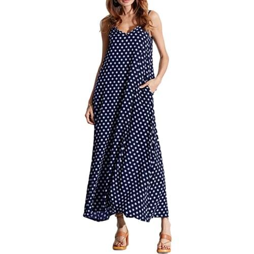 5XL Plus Size Summer Dress 2020 Women Polka Dot Print V Neck Sleeveless Sundress Loose Maxi Long Beach Bohemian Vintage Dress