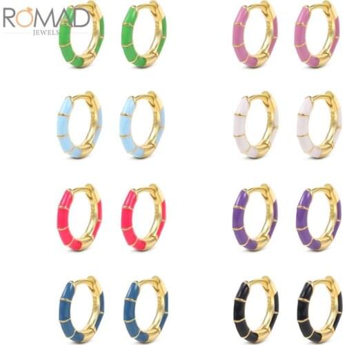 ROMAD 925 Sterling Silver Enamel Earring Ear Buckle Summer Drip Oil Hoops Earrings Women Black Green Earrings Jewelry Femme