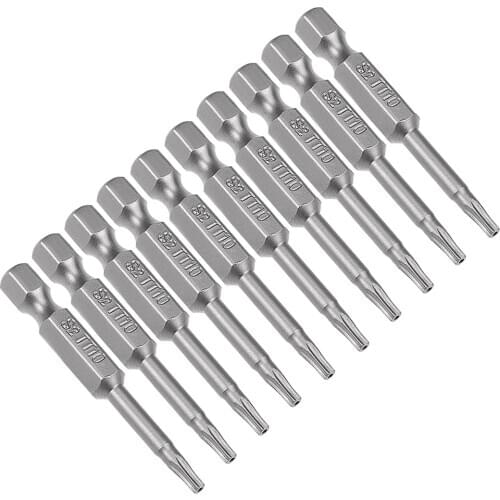 Uxcell 10 Pcs 1/4" Hex Shank T10 Magnetic Security Torx Screwdriver Bits 50mm Length