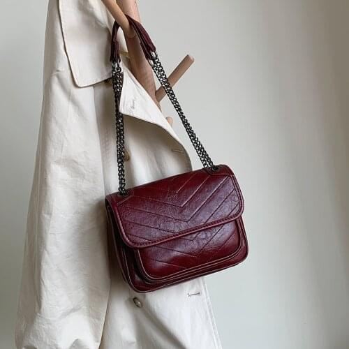 Vintage Fashion Female Square Bag 2021 New High Quality Oil Leather Womens Designer Handbag Chain Shoulder Messenger Bag Purses