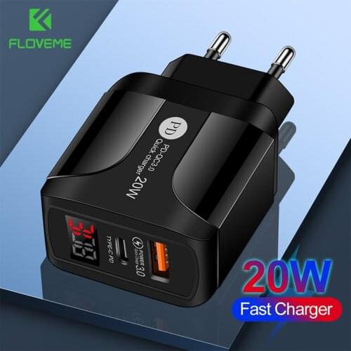 FLOVEME PD 20W QC 3.0 Fast Charger USB Phone Charger Fast Charging Portable Phone USB Charger for iPhone 12 11 8 Xiaomi Samsung