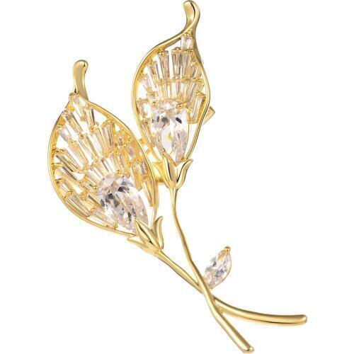 White Zircon Flower Leaf Brooches For Women New Copper Brooch Pins Winter Fashion Clothing Jewelry accesorios mujer 2020