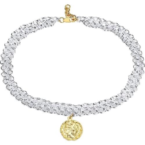 2021 Trendy Jewelry Brass Round Brand Short Chain Copper Coin Double Necklace Temperament Clavicle Chain Suitable For Women