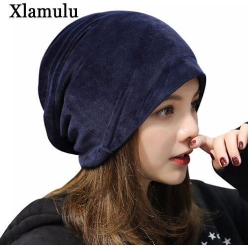 Women Skullies Beanies Hat Winter Hats For Women Soft Casual Solid Beanies Bonnet Velvet Warm Gril Lady Caps Knitted Hat