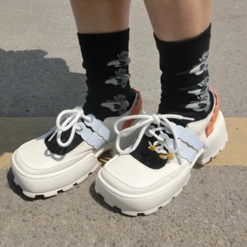 FONBERRY Lace up Mixed Colors Chunky Heel Platform Mary Janes Shoes Women 2021 Designer Square Toe High Heels Women Pumps