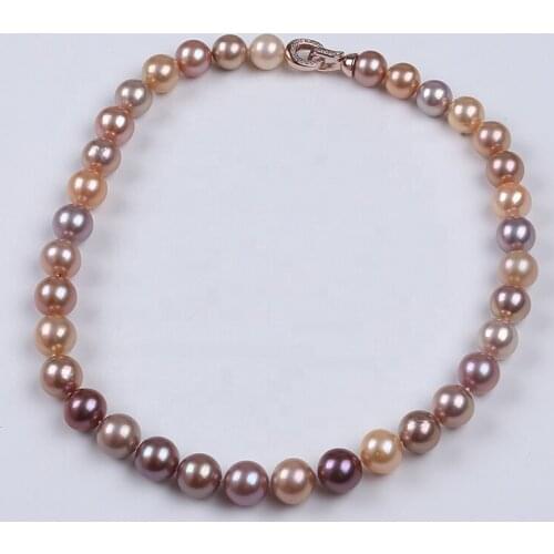 10-12mm AAA natural freshwater pink purple edison round pearl necklace for women gift