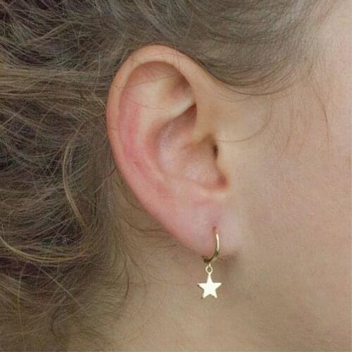 1Pair Small Star Moon Hoop Earrings Gold Color Simple Ear-cuffs Ear Piercing Huggie Earring Tools Jewelry Accessories for Women