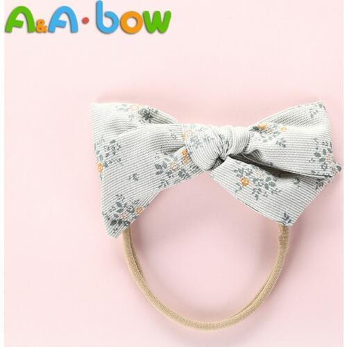 1PCS Print Flower Bow Hair Band Nylon Headband For Baby Girls Stretch headbands Cute Headwear Hair Accessories Head Wrap