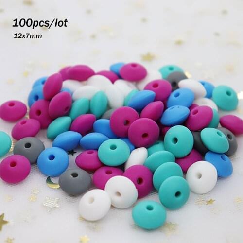 100Pcs Round Silicone Lentil Beads 12mm BPA Free Perle Silicone Dentition Teething Necklace Toys Bracelet DIY Making Loose Bead