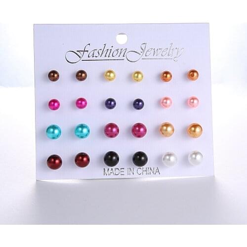 12 Pairs/set Simulated Pearl Stud Earrings Set For Women White Black Colorful Pearl Piercing Ball Ear Stud Wedding Jewelry