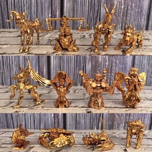 12pcs Vogue Classic Comic Anime Saint Seiya Gold Saint Aries Taurus Gemini Sagittarius Capricorn Statue Figure Model Toys
