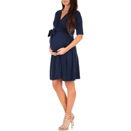 2021 V-neck Maternity Wrap Self-tie Waist Dress Breastfeeding Clothing Pregnant Casual Dress Robe Grossesse