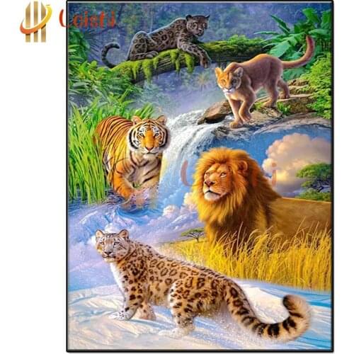 3D picture of rhinestones mosaic Forest natural scenery, lion tiger leopard full diamonds painting sale crystal beads home decor