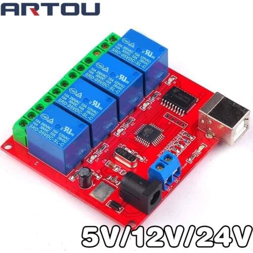 5V 12V 24V 4 Channel Programmable Relay Module USB Computer Control for Smart Home