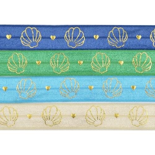 5/8" Gold Foil Shell Heart Fold Over Elastic Foe Elastic For Headband Ties Hair Accessory Welcome Custom Printed