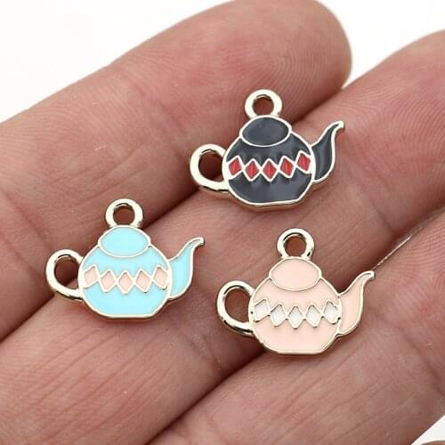 5Pcs Enamel Gold Color Teapot Charms Pendant for Jewelry Making Earrings Bracelet Necklace Accessories DIY Craft Findings