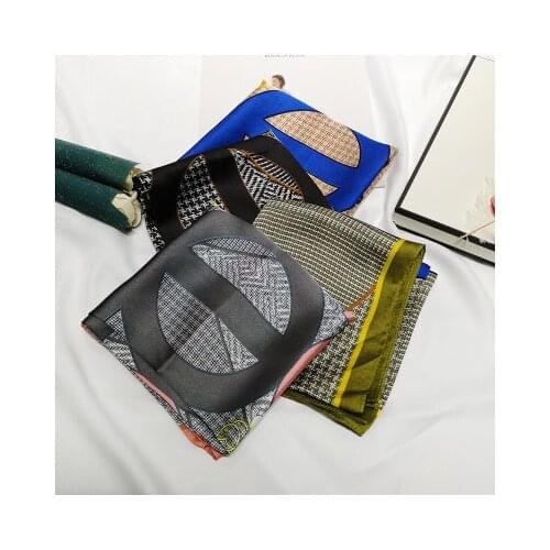 70*70cm New Korean Style Silk Scarf Female Letter Wheat Print Satin Small Neckerchief Decorative Square Scarf