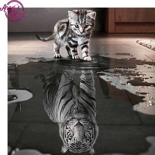 Full Square Diamond 5D DIY Diamond Painting tiger cat Embroidery Cross Stitch Rhinestone Mosaic Painting Home Decor