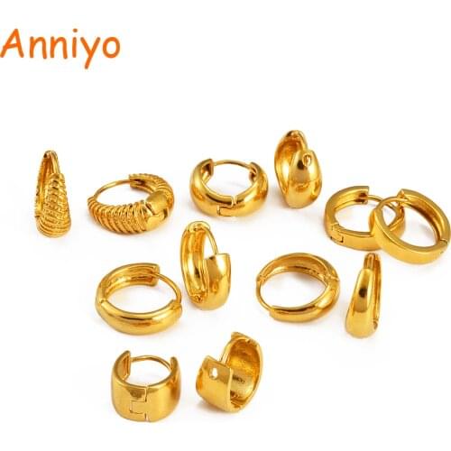Anniyo Mini Small Round Stud Earrings Women Girls Kids Gold Color Jewelry Birthday Party Gift African Arab Ornaments #127316