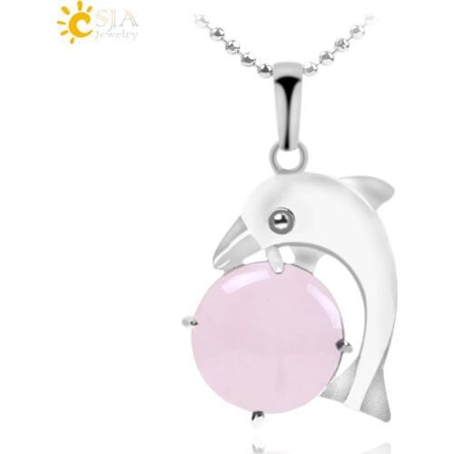 CSJA Dolphin Animal Necklaces Pendants for Girl Chakra Reiki Lapis Lazuli Natural Round Gem Stone Beads Handcrafted Jewelry F096