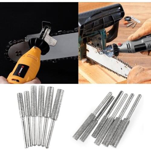 10Pcs 4/4.8/5.5mm Electric Grinding Drill Metal Polishing Diamond Chainsaw Polishing File Chain Stone Head Sharpener Burr Rod